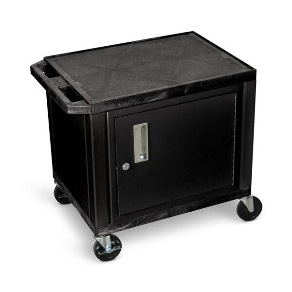 AV Cart - 26"H - Two Shelves with Cabinet - Black